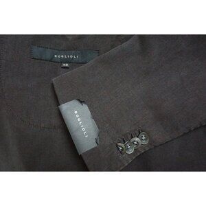 Boglioli Brown Herringbone 100% Cotton 2 Pc Suit Jacket Pants Sz 38R BRAND NEW
